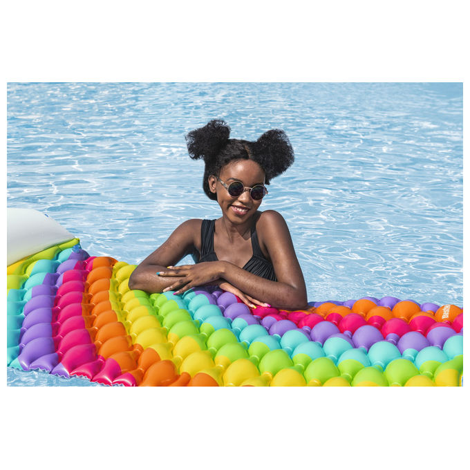 Bestway, Materassino Gonfiabile Rainbow Dreams, 161 cm, PVC Multicolore, Cuscino Nuvoletta