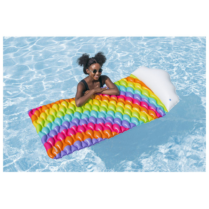 Bestway, Materassino Gonfiabile Rainbow Dreams, 161 cm, PVC Multicolore, Cuscino Nuvoletta