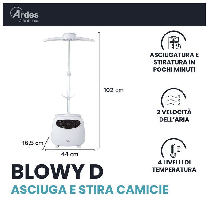 Ardes ARMST02D Blowy D Stiratrice Verticale Automatica per Camicie 1400 W 4 Temperature 2 Velocita' Timer 180 min colore Bianco