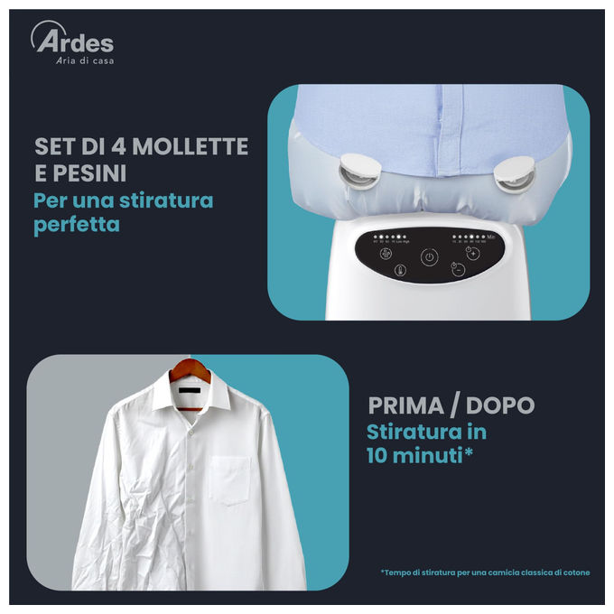 Ardes ARMST02D Blowy D Stiratrice Verticale Automatica per Camicie 1400 W 4 Temperature 2 Velocita' Timer 180 min colore Bianco