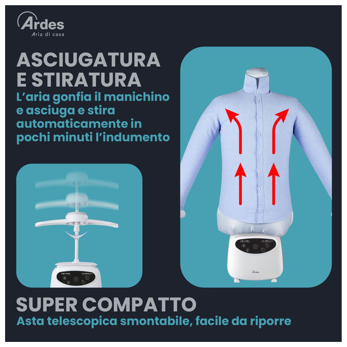 Ardes ARMST02D Blowy D Stiratrice Verticale Automatica per Camicie 1400 W 4 Temperature 2 Velocita' Timer 180 min colore Bianco