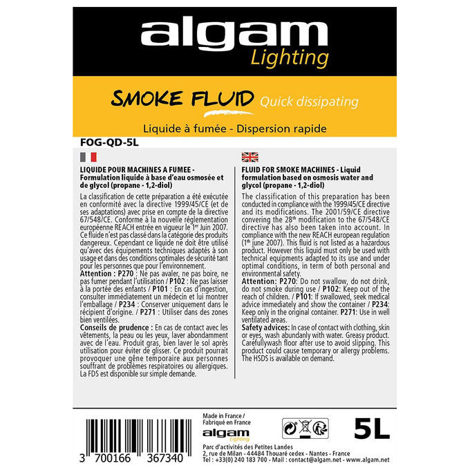 Algam Lighting, Liquido per Macchina del Fumo, 5 Litri, A Dispersione Rapida, Effetto CO2