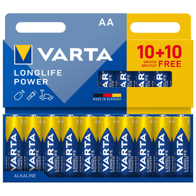 Varta High Energy, Batteria Stilo AA Alcalina, Pacco Promozionale 20 Pezzi