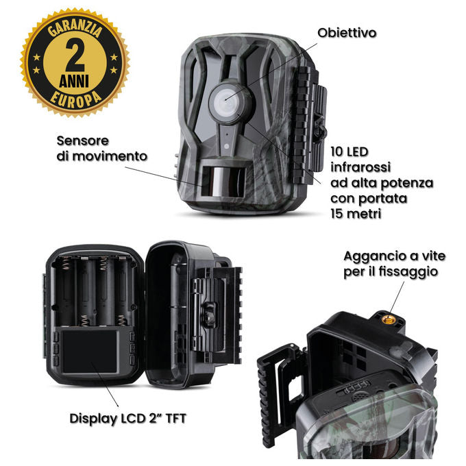 Midland, Fototrappola Wild Guardian, Videocamera 1080p, 20MP, Visione Notturna con LED Infrarossi