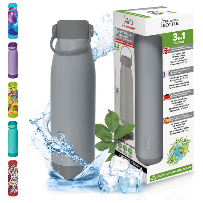 The Steel Bottle, Borraccia Termica, 500ml, Acciaio Inox, Grigio Medio