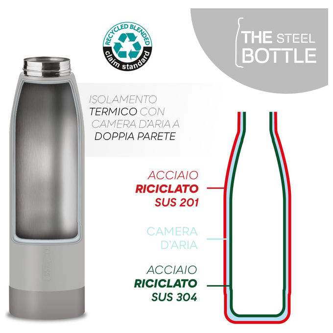 The Steel Bottle, Borraccia Termica, 500ml, Acciaio Inox, Grigio Medio