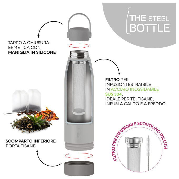 The Steel Bottle, Borraccia Termica, 500ml, Acciaio Inox, Grigio Medio