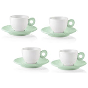 Guzzini, Set 4 Tazzine Caffe' con Piattino Everyday, Porcellana, Bianco Verde Malva