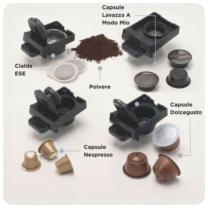 Ariete 1304 Macchina da caffe' 5in1 Capsule Nespresso Dolcegusto Lavazza A Modo Mio Cialde Polvere 0,7L 19 bar 1350W colore Nero
