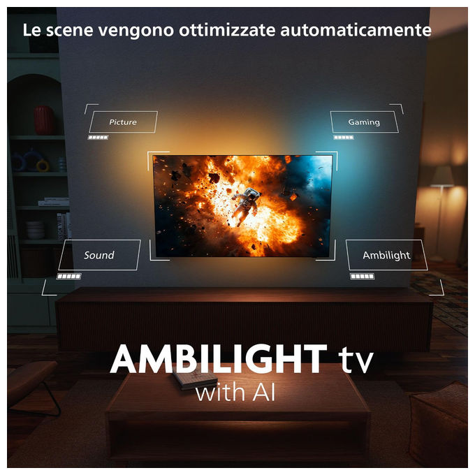 Philips 55OLED820-12 Ambilight Smart TV OLED 55'' 4K Ultra HD Google TV Dolby Vision Dolby Atmos Processore P5 AI colore Nero