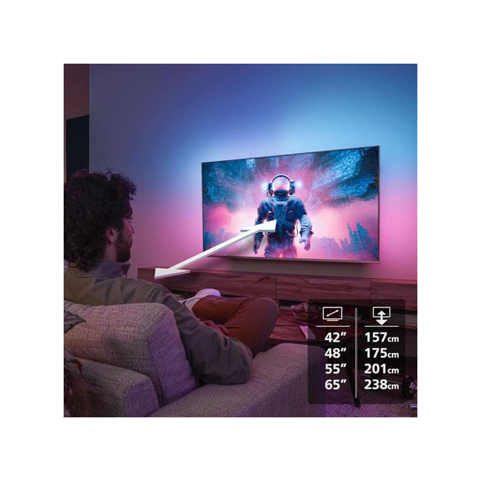 Philips 65OLED820-12 Ambilight TV OLED 65'' 4K Ultra HD Google TV Dolby Vision HDR10+ 120Hz Wi-Fi 6 colore Nero