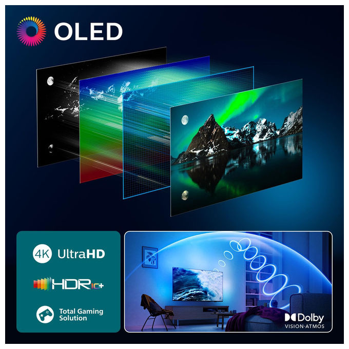 Philips 65OLED820-12 Ambilight TV OLED 65'' 4K Ultra HD Google TV Dolby Vision HDR10+ 120Hz Wi-Fi 6 colore Nero