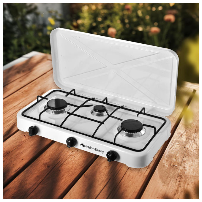 Melchioni 118360123 Minerva 3 Fornello a Gas 3 fuochi 2.9 W Acciaio Smaltato Griglia Removibile colore Bianco