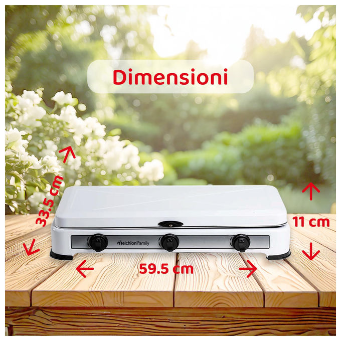 Melchioni 118360123 Minerva 3 Fornello a Gas 3 fuochi 2.9 W Acciaio Smaltato Griglia Removibile colore Bianco