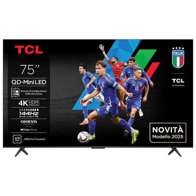TCL 75C69K Serie C69K Smart TV QD-MiniLED 4K 75'' 144Hz Google TV Dolby Vision IQ Atmos Audio Onkyo 2.1 colore Metallico