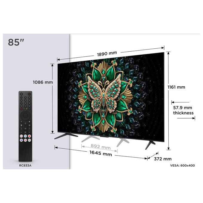 TCL 85C69K Serie C69K Smart TV QD-MiniLED 4K 85'' 144Hz Dolby Vision IQ Atmos Google TV colore Metallico