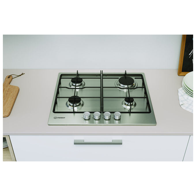 Indesit THP 642 IX-I 1 Piano cottura a gas 60 cm 4 fuochi griglie smaltate valvola sicurezza colore Inox