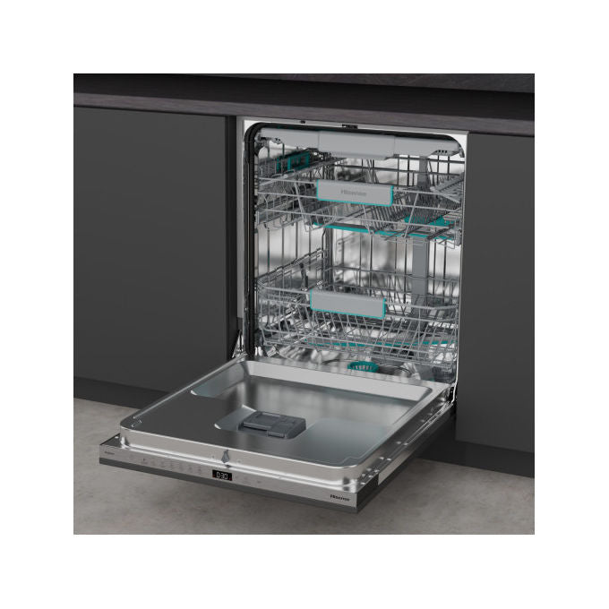 Hisense HV16C Lavastoviglie da Incasso a Scomparsa Totale 16 coperti Classe C 43dB Terzo Cesto AutoDry 6 Programmi (82x60x56 cm) colore Acciaio Inox