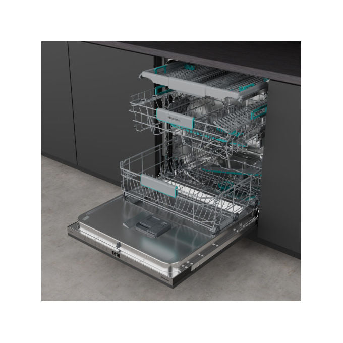 Hisense HV16C Lavastoviglie da Incasso a Scomparsa Totale 16 coperti Classe C 43dB Terzo Cesto AutoDry 6 Programmi (82x60x56 cm) colore Acciaio Inox