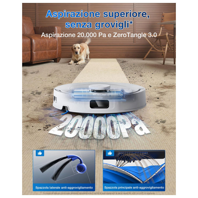 Ecovacs T30C OMNI DEEBOT Robot aspirapolvere LiDAR 20000 Pa ZeroTangle 3.0 autonomia 180 min Wi-Fi app colore Bianco