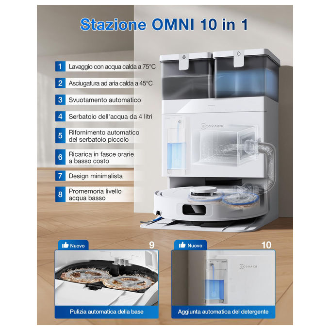 Ecovacs T30C OMNI DEEBOT Robot aspirapolvere LiDAR 20000 Pa ZeroTangle 3.0 autonomia 180 min Wi-Fi app colore Bianco