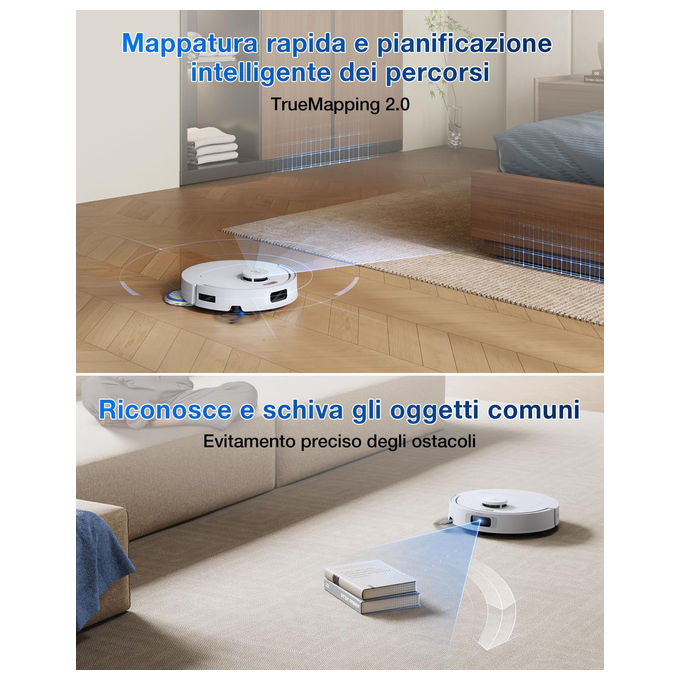 Ecovacs T30C OMNI DEEBOT Robot aspirapolvere LiDAR 20000 Pa ZeroTangle 3.0 autonomia 180 min Wi-Fi app colore Bianco