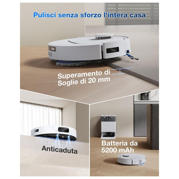 Ecovacs T30C OMNI DEEBOT Robot aspirapolvere LiDAR 20000 Pa ZeroTangle 3.0 autonomia 180 min Wi-Fi app colore Bianco