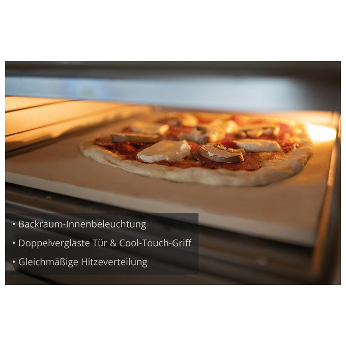 Unold 68805 Pizza Oven Alfredo Forno per Pizza 1700 W Temperatura fino a 450 °C Acciaio Inox (43.3x47.2x28.6 cm) colore Nero