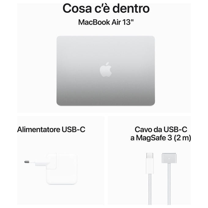 Apple MXCT3T-A MacBook Air Notebook 13,6'' chip M3 CPU 8 core GPU 10 core 16 GB RAM 512 GB SSD colore Argento