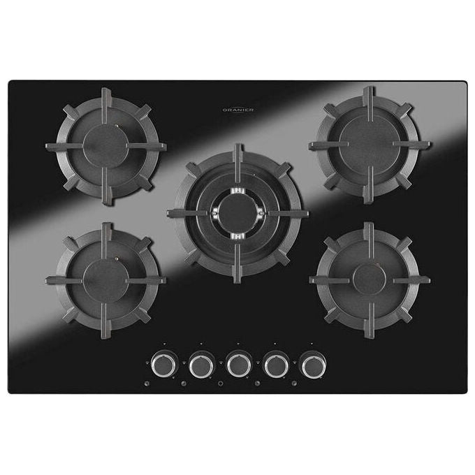 Oranier piano cottura a gas 5 fuochi da incasso 75 cm vetroceramica nero griglie ghisa