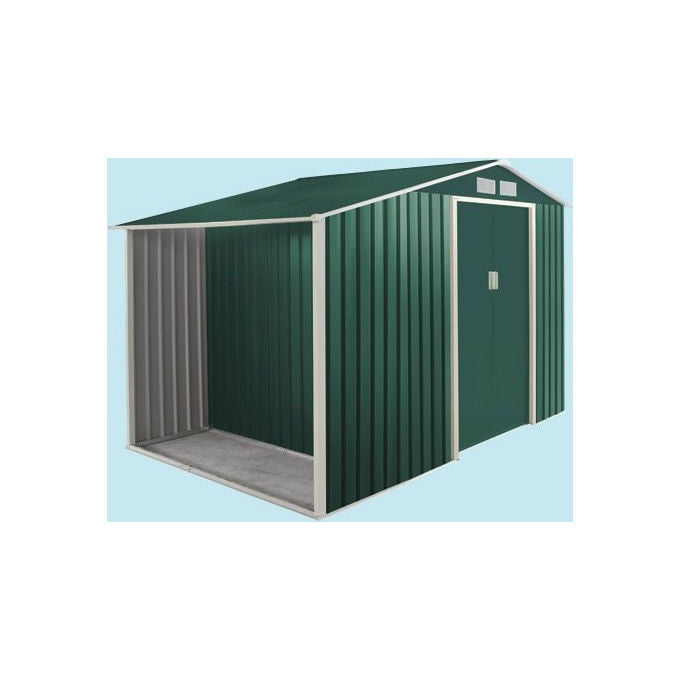 Metalgreen casetta da giardino con legnaia in metallo verde antiruggine 278x127x195 cm