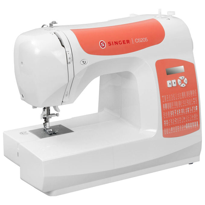 Singer macchina da cucire C5205 elettronica 80 punti display LED infila ago bianca arancio