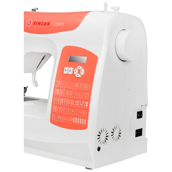 Singer macchina da cucire C5205 elettronica 80 punti display LED infila ago bianca arancio
