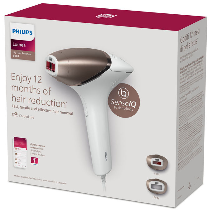 Philips BRI945-00 Lumea Prestige Epilatore Luce Pulsata IPL SenseIQ 450000 impulsi 5 intensita' app compatibile colore Rosa Bianco