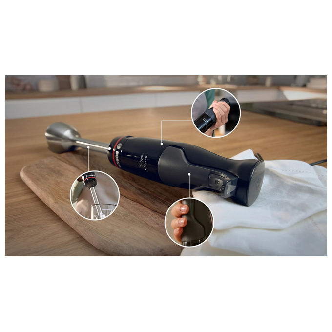 Bosch MSM4B620 Serie 4 Frullatore ad immersione ErgoMaster 1000 W 12 velocita' QuattroBlade AntiSplash colore Nero