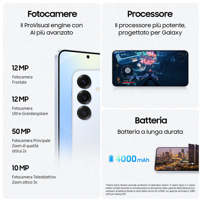 Samsung SM-S931BDBGEUE Galaxy S25 Smartphone 5G 6.2'' Dynamic AMOLED 2X Snapdragon 8 Elite 12GB 256GB Dual SIM IP68 colore Navy