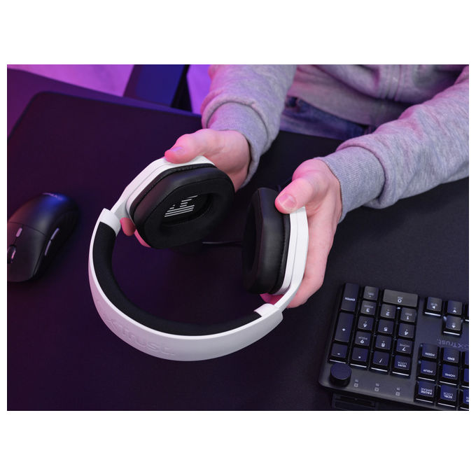 Trust cuffie gaming gxt492w carus bianche over ear multipiattaforma microfono removibile