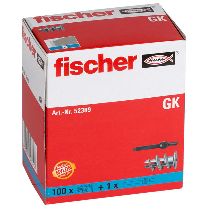 Fischer 52389 tassello per cartongesso 22 mm 100 pezzi nylon Bianco per viti 4 5 mm