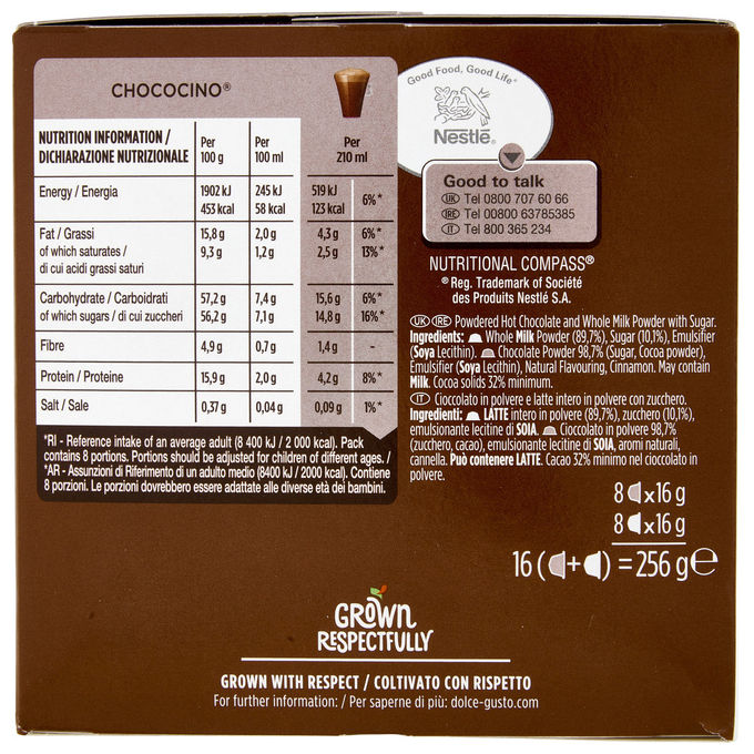 Nescafe dolce gusto chococino capsule bevanda cioccolato senza glutine 16 pezzi 8 tazze