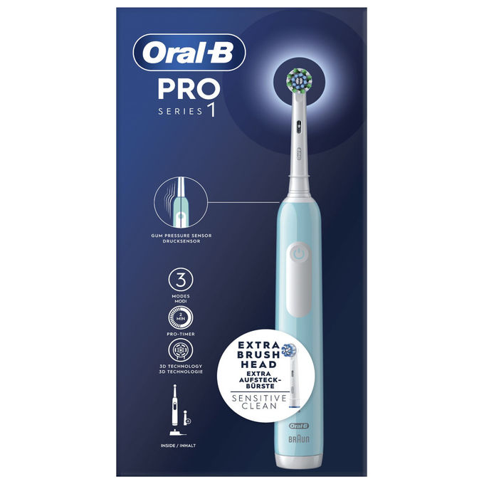 Oral-B PRO1TURQUOISE Series 1 Spazzolino elettrico oscillante rotante 3 modalita' timer 2 min 2 testine colore Blu