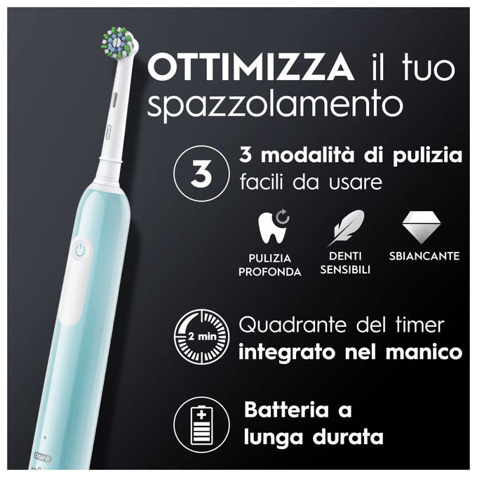 Oral-B PRO1TURQUOISE Series 1 Spazzolino elettrico oscillante rotante 3 modalita' timer 2 min 2 testine colore Blu