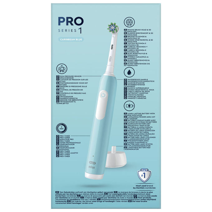 Oral-B PRO1TURQUOISE Series 1 Spazzolino elettrico oscillante rotante 3 modalita' timer 2 min 2 testine colore Blu