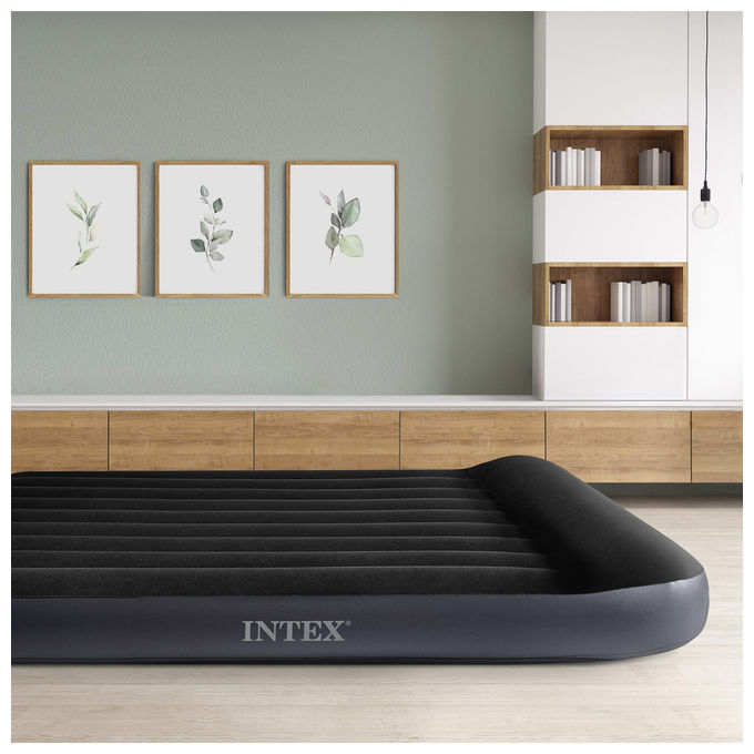 Intex 64142 Dura-Beam Materasso Gonfiabile Piazza e Mezza Fiber-Tech Cuscino Integrato 137x191x25 cm colore Blu scuro
