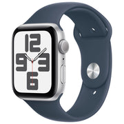 Apple MREC3QL-A Watch SE GPS Smartwatch 44mm Alluminio Rilevamento Incidenti Cadute SOS Cardiofrequenzimetro colore Argento Blu Tempesta
