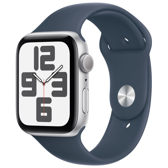 Apple MREC3QL-A Watch SE GPS Smartwatch 44mm Alluminio Rilevamento Incidenti Cadute SOS Cardiofrequenzimetro colore Argento Blu Tempesta