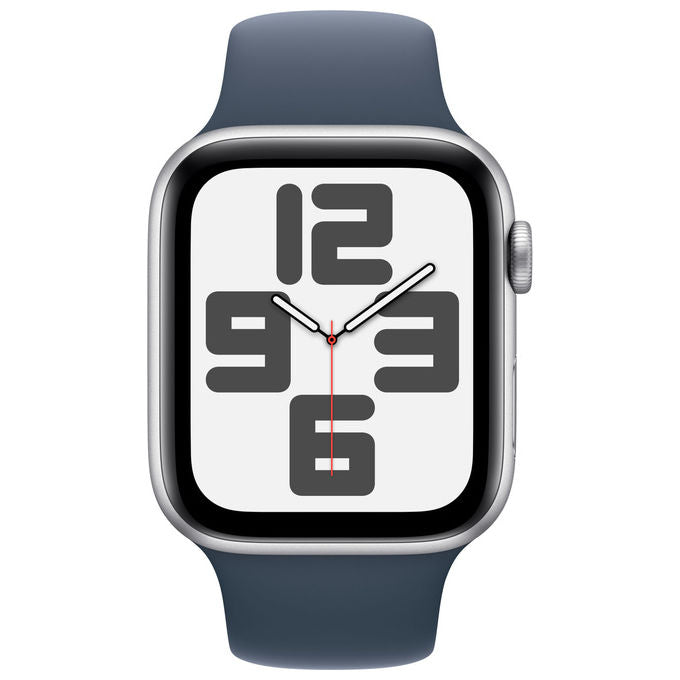 Apple MREC3QL-A Watch SE GPS Smartwatch 44mm Alluminio Rilevamento Incidenti Cadute SOS Cardiofrequenzimetro colore Argento Blu Tempesta