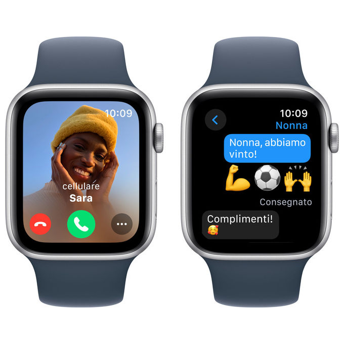 Apple MREC3QL-A Watch SE GPS Smartwatch 44mm Alluminio Rilevamento Incidenti Cadute SOS Cardiofrequenzimetro colore Argento Blu Tempesta