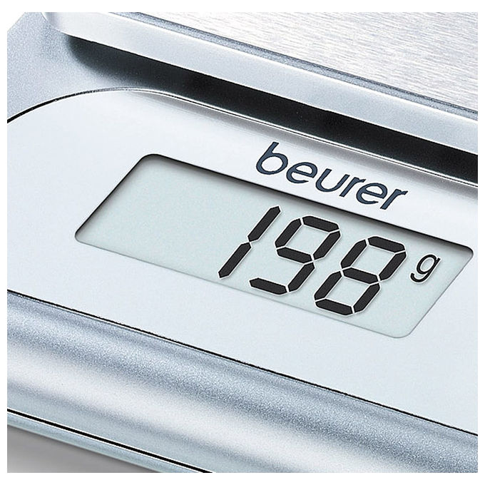 Beurer KS22 Bilancia da Cucina Digitale Acciaio Inox Portata 3 Kg Precisione 1g Display LCD colore Argento