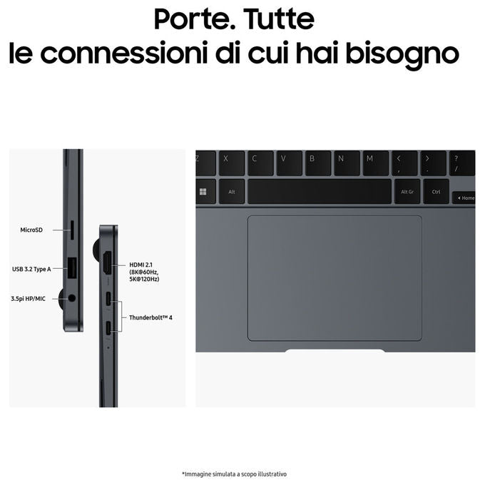 Samsung NP940XGK-KG2IT Galaxy Book4 Pro Notebook 14'' Intel Core Ultra 5 125H 16GB RAM 512GB SSD AMOLED Touch Windows 11 Home colore Grigio
