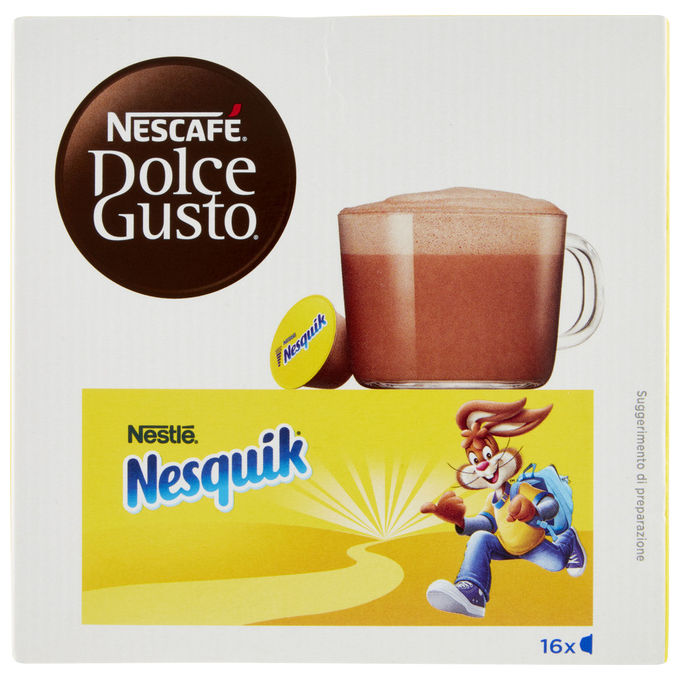 Nescafe capsule nesquik cioccolato al latte senza glutine per dolce gusto 16 pezzi 256g